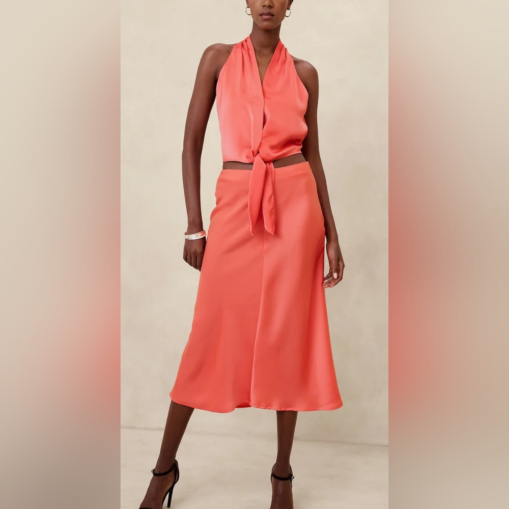 Banana Republic Silky Crepe Midi Slip Skirt
